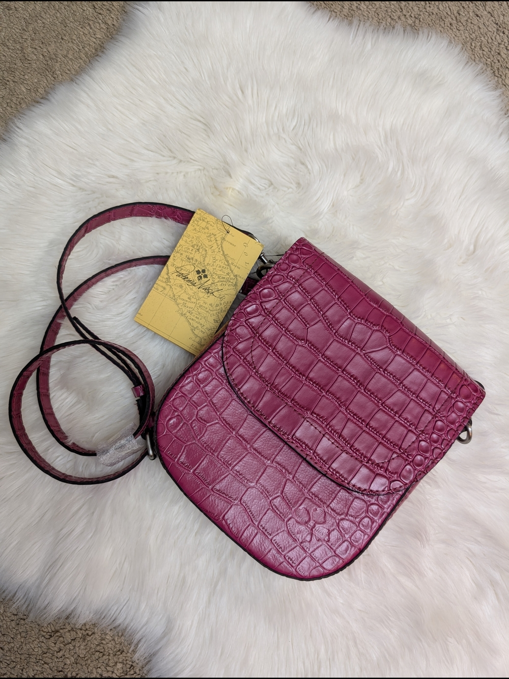 Patricia Nash Distressed Vintage Croc Collection Magenta Crossbody Bag NWT - Picture 3 of 15